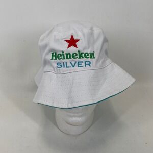 Heineken Silver Reversible Bucket Hat White Teal Embroidered Logo Beer Merch